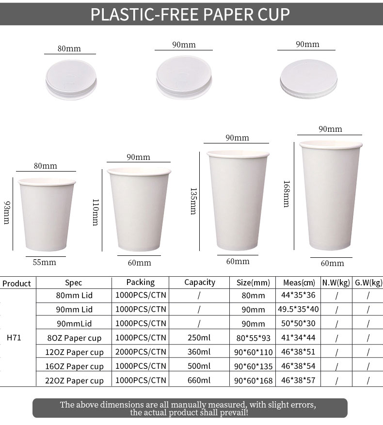 Plastic-free paper cups specifications